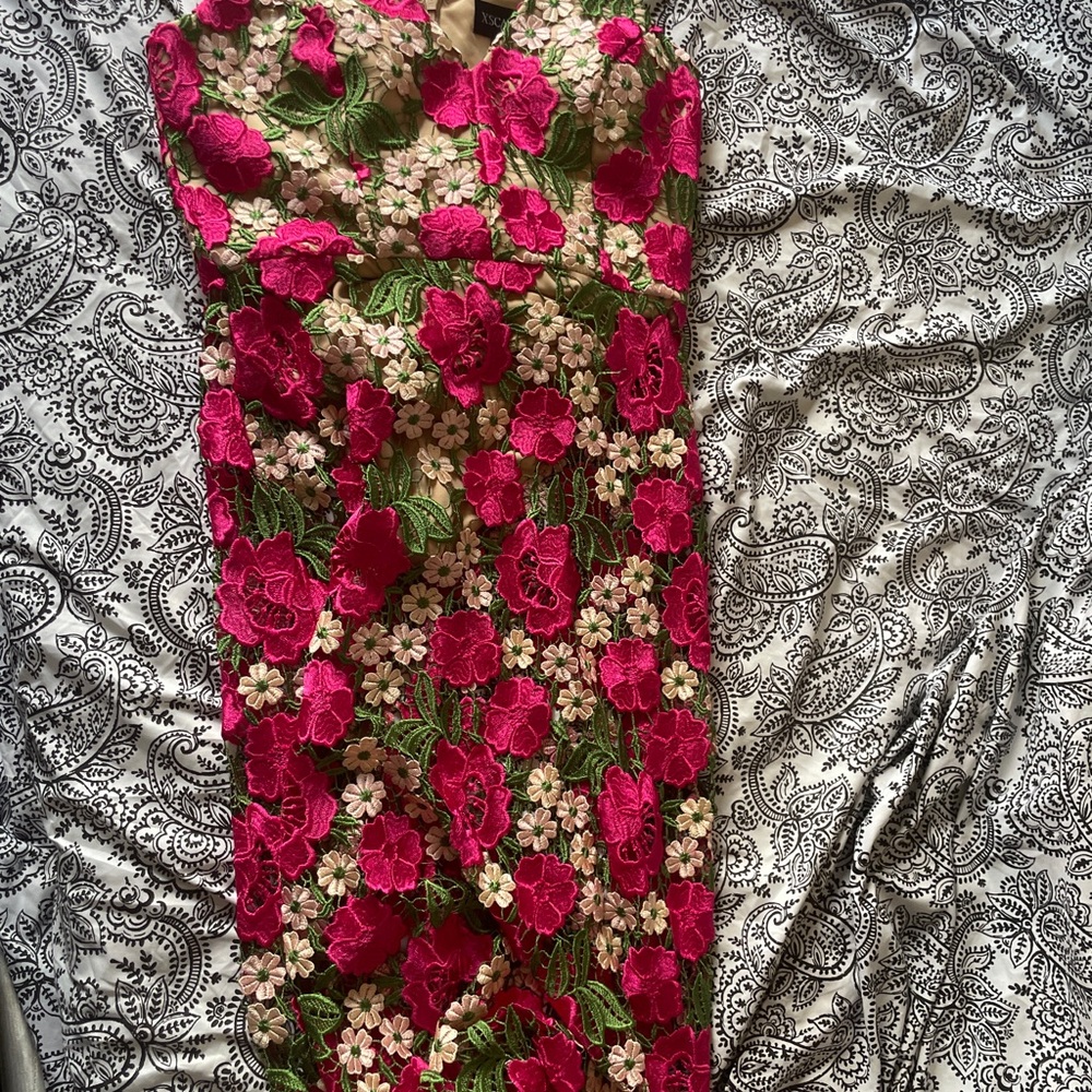 Floral Embroidered Dress - Pink and Green